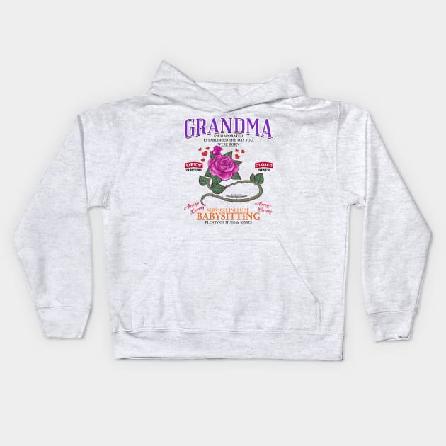 Grandma Inc Services Include Babysitting Funny Mothers Day Novelty Gift Kids Hoodie by Airbrush World